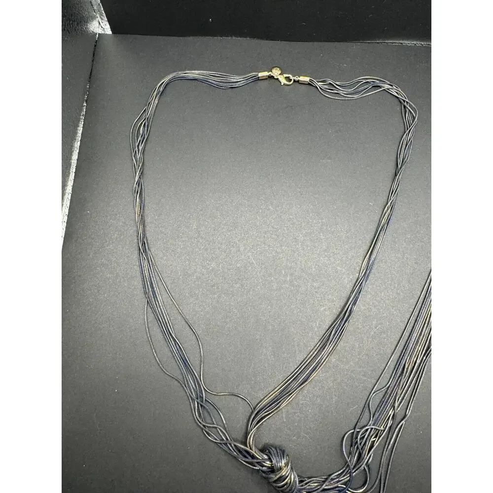 Vintage Blue Gold Two Tone Knot Multi Strand Snake Chain Statement Necklace